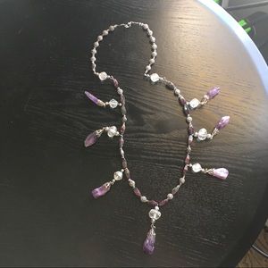 Amethyst Crystal women’s necklace, 14 inch length with clear crystals